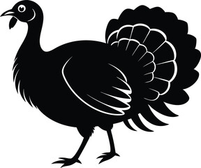 Turkey cock bird animal silhouette, wild turkey black silhouette vector art, thanksgiving turkey 
