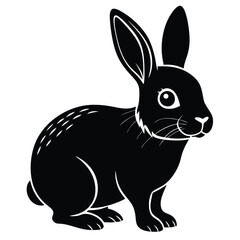 Flat Modern black cute Rabbit full body silhouette with white transparent background