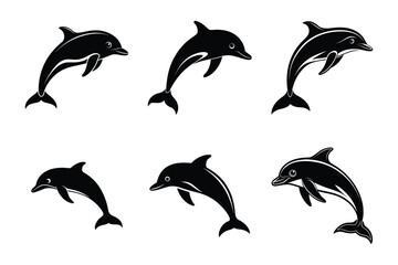 Set of Dolphin Silhouettes Bundle Vector Illustration