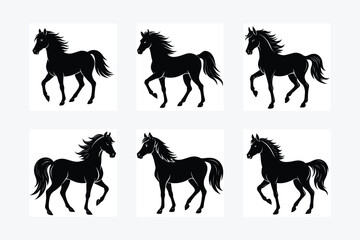 Set of Horse Silhouette Bundle Vector Illustrations for Design