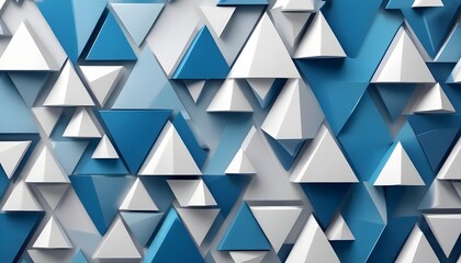 Fototapeta premium Modern 3d triangle shape design background with matellic white and blue colours