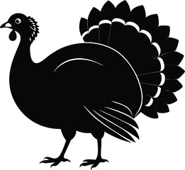 Turkey cock bird animal silhouette, wild turkey black silhouette vector art, thanksgiving turkey 
