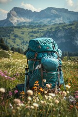 Trekking, Hiking, Backpacking Gear: A large backpack filled with hiking and camping gear. Outdoor. Adventure. Equipment.