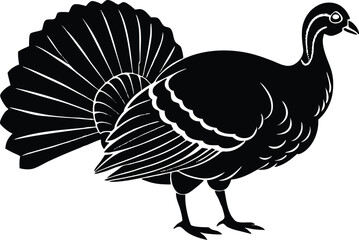 Turkey cock bird animal silhouette, wild turkey black silhouette vector art, thanksgiving turkey 
