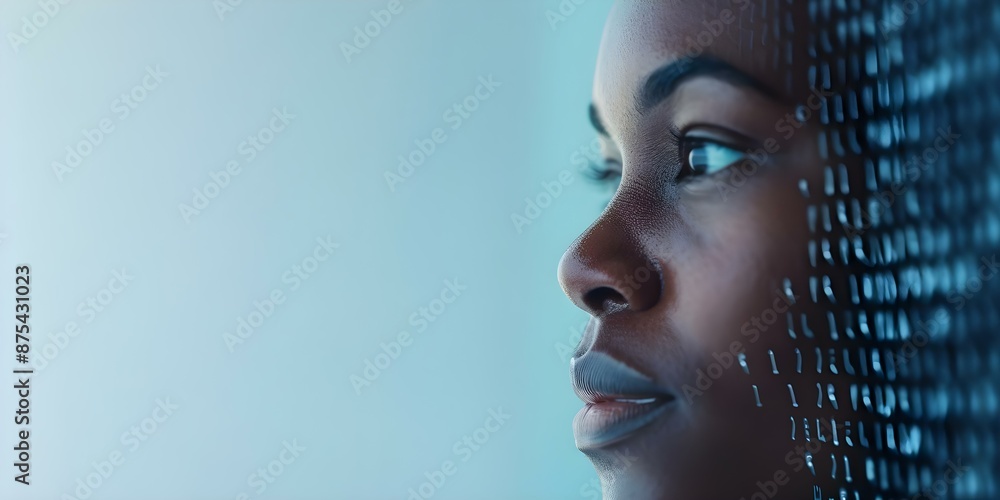 Aufkleber black womans face reflected in code developing innovative ecommerce app with big data. concept ecomm