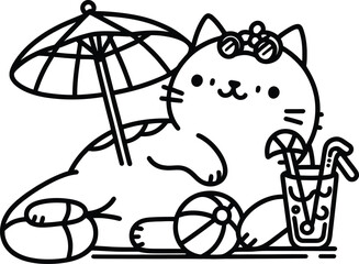 Cute Summer Cat Vector Illustration