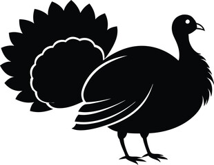 Turkey cock bird animal silhouette, wild turkey black silhouette vector art, thanksgiving turkey 

