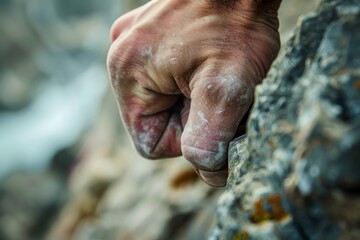 Close-Up of Climber's Pinch Grip on Challenging Hold for Rock Climbing Enthusiasts