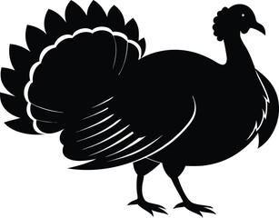 Turkey cock bird animal silhouette, wild turkey black silhouette vector art, thanksgiving turkey 
