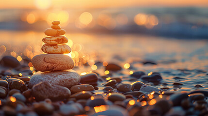 Obraz premium stone pyramid by the sea, relaxing scene, created with generative AI technology