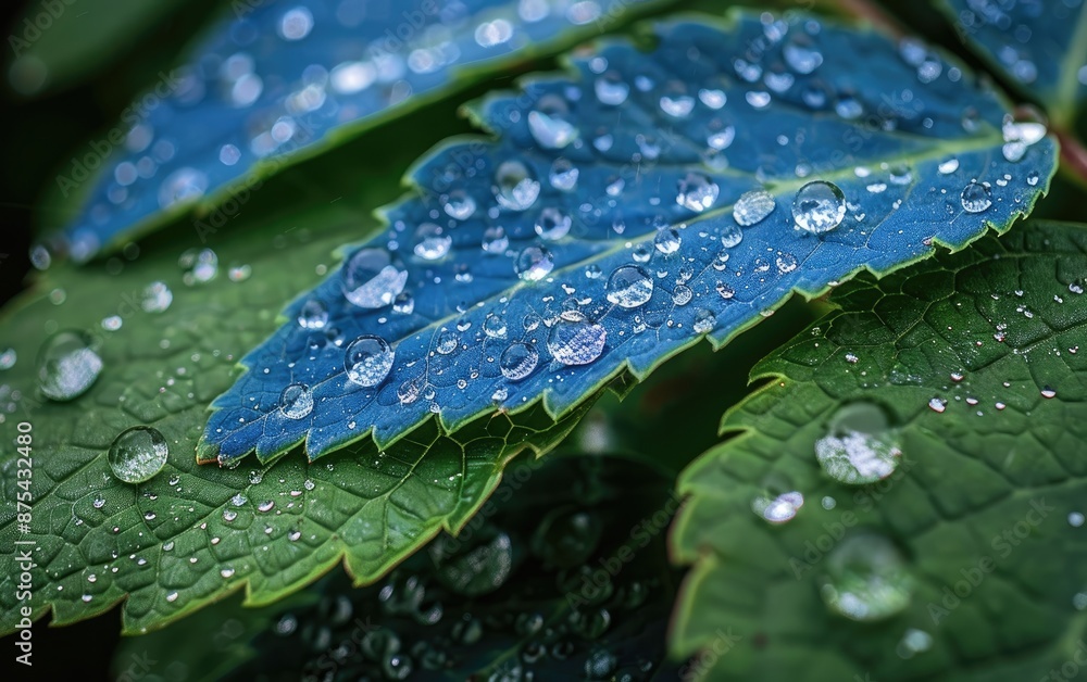 Wall mural water drops on leaf