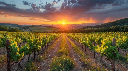 Fototapeta premium Sunset over Vineyard