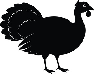 Turkey cock bird animal silhouette, wild turkey black silhouette vector art, thanksgiving turkey 
