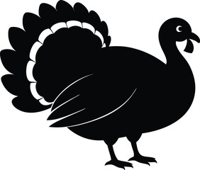 Turkey cock bird animal silhouette, wild turkey black silhouette vector art, thanksgiving turkey 
