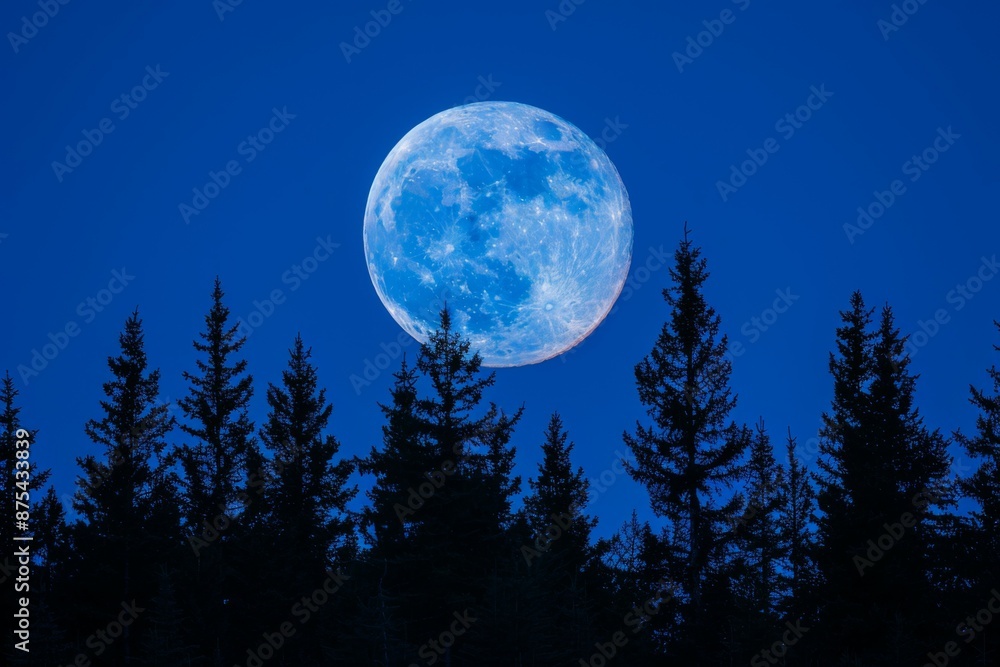 Sticker Full Moon Rising over Pine Trees at Twilight