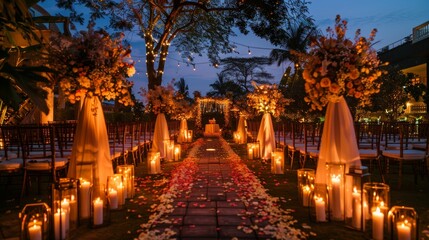 Elegant Outdoor Twilight Wedding Ceremony with Mosquito Repellent Candles Enhancing Atmosphere