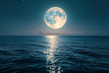 Full moon over serene ocean