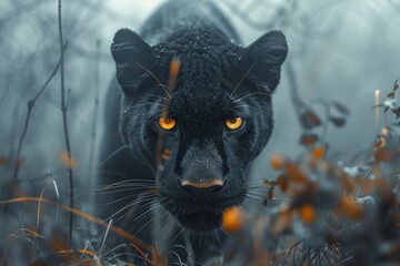 Obraz premium Majestic Black Panther in Misty Forest