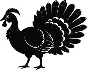 Turkey cock bird animal silhouette, wild turkey black silhouette vector art, thanksgiving turkey 
