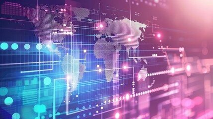 Digital world map with flowing data, global tech, pastel shades, [data flow]
