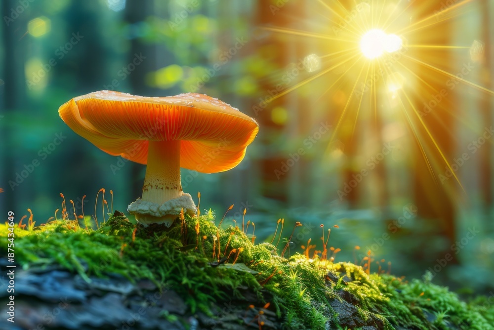 Sticker Mushroom in Sunlit Forest