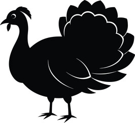 Turkey cock bird animal silhouette, wild turkey black silhouette vector art, thanksgiving turkey 
