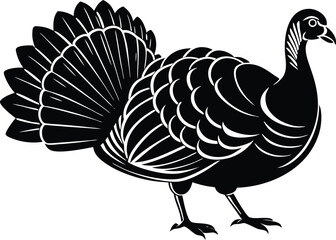 Turkey cock bird animal silhouette, wild turkey black silhouette vector art, thanksgiving turkey 
