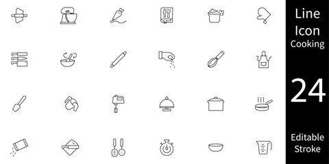 set line icon kitchen cooking utensils. Equipment for making food and drink icons