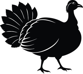 Turkey cock bird animal silhouette, wild turkey black silhouette vector art, thanksgiving turkey 
