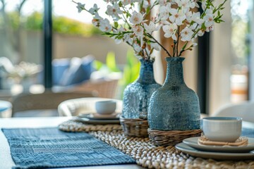 Elegant Dining Setup with Floral Centerpieces