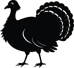 Turkey cock bird animal silhouette, wild turkey black silhouette vector art, thanksgiving turkey 
