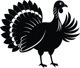 Turkey cock bird animal silhouette, wild turkey black silhouette vector art, thanksgiving turkey 
