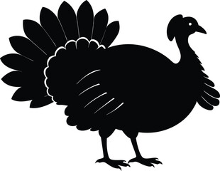 Turkey cock bird animal silhouette, wild turkey black silhouette vector art, thanksgiving turkey 
