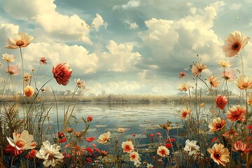 Flowers on the lake