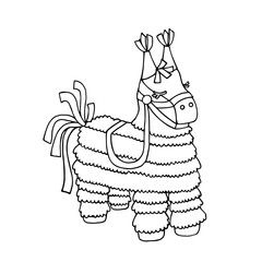 Line sketch, doodle of a festive piñata. Vector graphics.