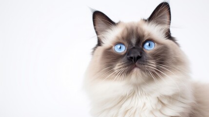 close-up a Ragdoll cat on a white background