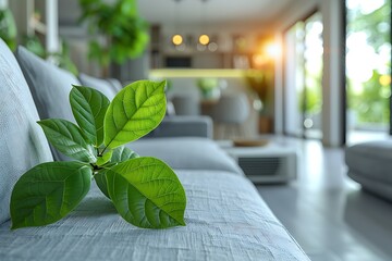 Energy efficient air conditioner with fresh natural in a modern living room.