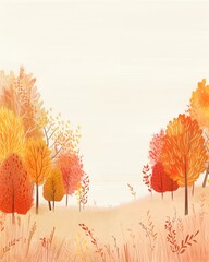 A beautiful autumn landscape with colorful trees and a clear sky, capturing the essence of fall in a serene and picturesque setting.