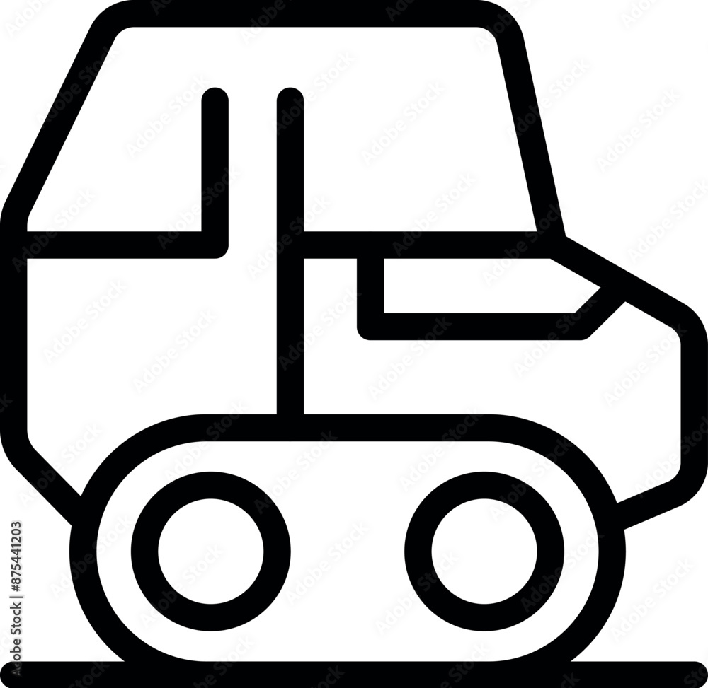 Poster line art icon of a small tank moving forward on a continuous track