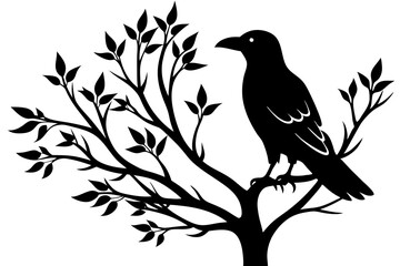 Fototapeta premium crow in tree silhouette vector illustration