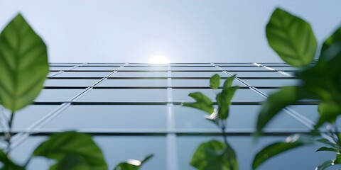 Sustainable Glass Office Building Implementing Eco-Friendly Practices to Lower Carbon Footprint. Concept Sustainable Architecture, Green Buildings, Eco-Friendly Practices, Carbon Footprint