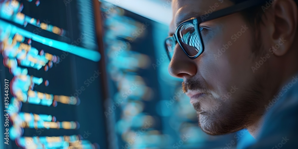 Poster highly skilled professional thriving in cutting-edge software programming and cybersecurity. concept