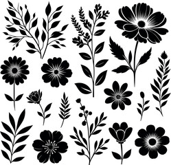 decorative Floral design Silhouette Motif Pattern, Flower design elements silhouette pattern black and white