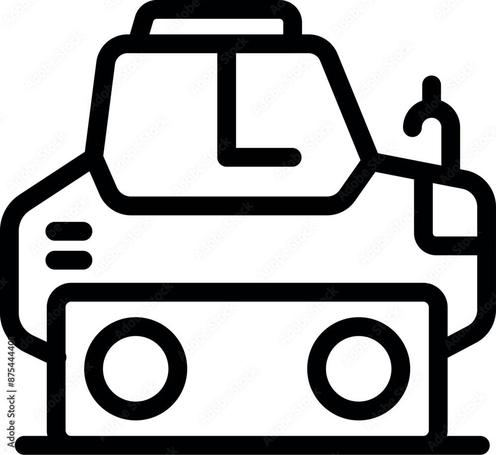 Poster line icon of a mars rover exploring the surface of the red planet