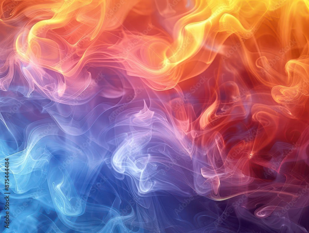 Poster abstract image of swirling smoke in various hues and patterns.
