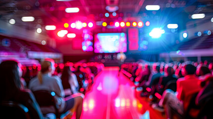 Blurred Defocused Back to School Pep Rally Assembly With Bright Lights in Gymnasium High School College University Students Professors Teachers School Spirit Education Banner Header Background