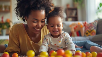 Mother baby engaged in mindful parenting moment, joy happiness family care