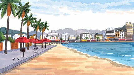 Fototapeta premium illustation of Cannes Film Festival - Cannes, France -anime cartoon on the beach 
