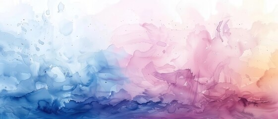 Fototapeta premium Watercolor pastel canvas, soft hues blending seamlessly, delicate textures, ample space for text on the upper half, gentle and serene