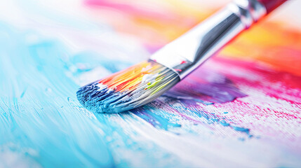 Fototapeta premium Colorful Art Supplies Paint Brush on Canvas Back to School Elementary Education Creativity Concept